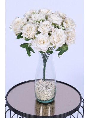 Yapay Çiçek Sitesi Tomurcuk Detaylı Yapay Gül Demeti Beyaz 12 Dal