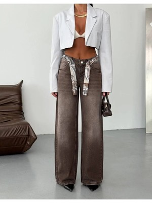 DENİKK Trend Özel Tasarım Aksesuar Kemerli Wide Leg Denim Rahat Kalıp Jean Pantolon 40226