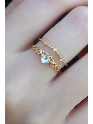 Ett Gold Renk Zirkon Taşlı Taç Model Kadın Yüzük