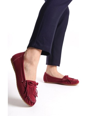 Uslucan Alışveriş PS-100 Bordo Süet Püsküllü Günlük Kadın Babet