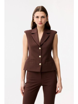 adL Peplum Gabardin Yelek Kahve 17943340005