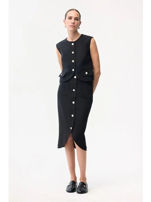 Adl Cepli Düğme Detaylı Etek Siyah 12746173000