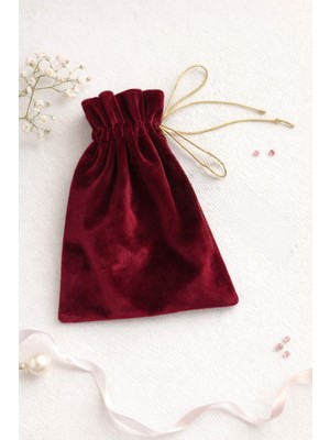 Buem Shop Rosmira Mini Kese 10X15 cm | Bordo Kadife Altın Ipli Hediye & Takı Kesesi