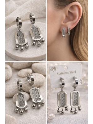 Stainless Steel Dikdörtgen Formda, Toplu Sallantılı Çelik Küpe