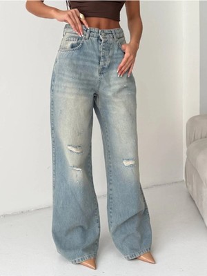 DENİKK Trend Özel Tasarım Wide Leg Denim Rahat Kalıp Jean Pantolon(1)