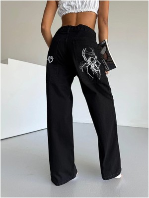 DENİKK Trend Özel Tasarım Yüksek Bel Lazerli Wide Leg Denim Jean Pantlon