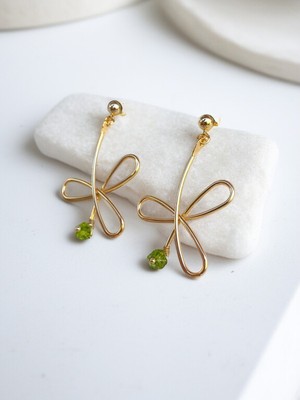 Fayra Accessories Yeşil Peridot Taşlı 18 K Altın Kaplama Tasarım Küpe