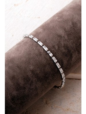 Sümer Telkari Baget Taşlı Su Yolu Rodyumlu 925 Ayar Gümüş Bileklik 4903