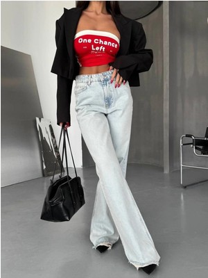 DENİKK Trend Özel Tasarım Wide Leg Denim Rahat Kalıp Paçası Yırtık Püsküllü Jean PANTOLON40226