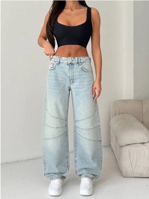 DENİKK Trend Özel Tasarım Wide Leg Denim Rahat Kalıp Jean Pantolon(1)
