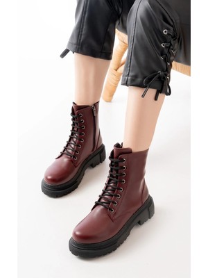 Uslucan Alışveriş 812-356 Bordo Bağcıklı Fermuarlı Günlük Kadın Bot