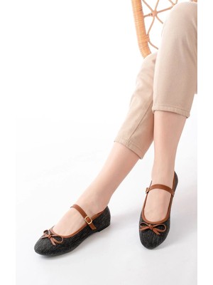 Uslucan Alışveriş 6321 Siyah Keten Günlük Baret Tokalı Bayan Babet