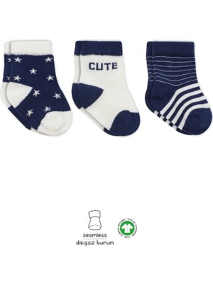 NessiWorld 3'lü Penye Cute Stars Soket Çorap BS10115 Lacivert