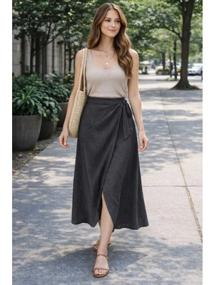 İnce Moda Giyim Yüksek Bel Maxi Etek – 2 Model Seçenekli (Antrasit & Kahve)