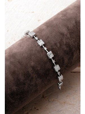 Sümer Telkari Işıltılı Baget Taşlı Rodyumlu 925 Ayar Gümüş Bileklik 4904