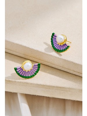 Fayra Accessories Yelpaze Figürlü Inci Küpe 18 K Altın Kaplama