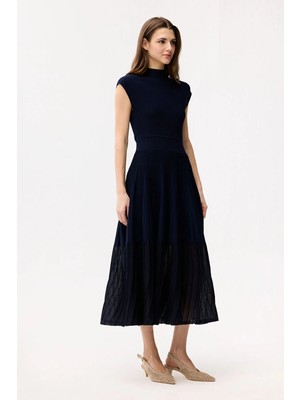 Adl Fitil Detaylı Boğazlı Triko Elbise Lacivert 12444339003