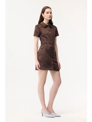 Adl Kısa Kollu Süet Elbise Kahve 12446175000