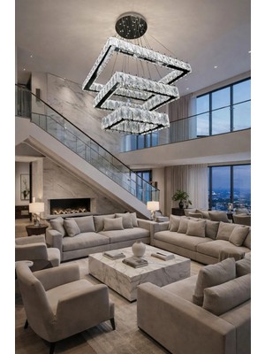 Kafkas 50X35X25CM Kare 3 Katlı Kristal Avize