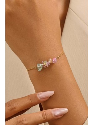 Fayra Accessories Florit Doğal Taşlı Altın Kaplama Asansör Bileklik