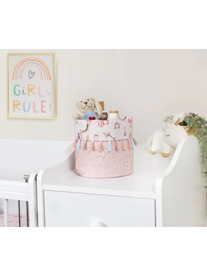 Aesco Baby Kullanımı Kolay Desenli Taşınabilir Düzenleyici Yuvarlak Sepet(Pembe)