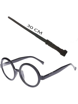 Erdo Ticaret Harry Potter Asası 30 cm ve Siyah Çerçeveli Harry Potter Gözlüğü Seti