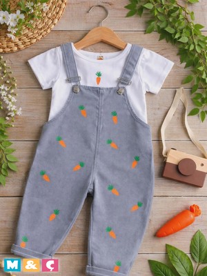 Kız Erkek Bebek Çocuk Jean Salopet 2' Li Kot Tulum Takim