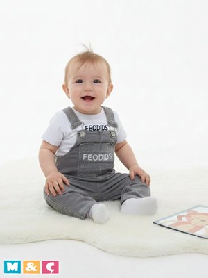 Kız Erkek Bebek Çocuk Jean Salopet 2' Li Kot Tulum Takim