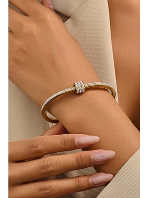 Fayra Accessories Zirkon Taşlı Altın Kaplama Kelepçe Bileklik