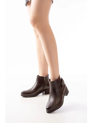 Uslucan Alışveriş 270-3030 Kahverengi Toka Aksesuarlı Fermuarlı Günlük Kadın Bot