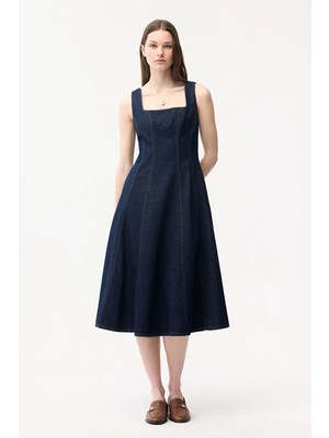 Adl Elbisedikiş Detaylı Midi Elbise Lacivert 12445004001