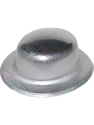 K-Yonlineticaret Gümüş Renk Hologramlı Plastik Yuvarlak Melon 27X24 cm