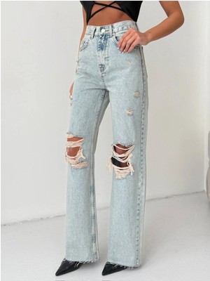 DENİKK Trend Özel Tasarım Wide Leg Denim Rahat Kalıp Jean Pantolon(1)
