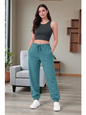 Fancy & Fun Kadın Yüksek Bel Paçası Lastikli Basic Jogger 3 Iplik Kumaş Eşofman Altı