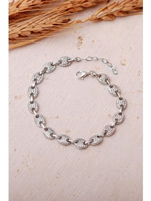 Sümer Telkari Gemici Model Taşlı Rodyumlu 925 Ayar Gümüş Bileklik 4902