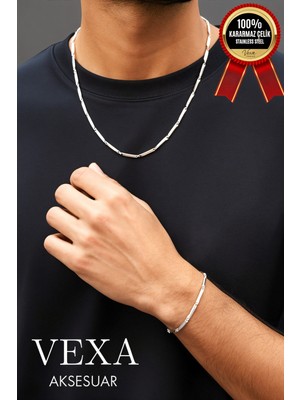 Vexa Aksesuar Ithal Kibrit Bambu Küp Model Çelik Kolye & Bileklik Set – Kararmaz Ithal Zincir, Özel Kutulu