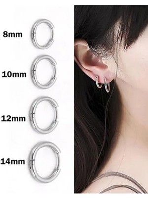 Jaida Moda Unisex Gümüş Renk Cerrahi Çelik 4 Çift Set Halka Küpe - Kararmaz 8 Adet Karma Küpe Paketi