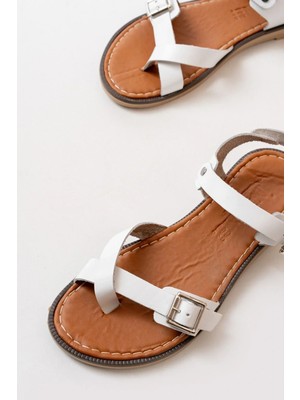 Uslucan Alışveriş 205-091 Beyaz Ortopedik Hakiki Deri Kadın Sandalet