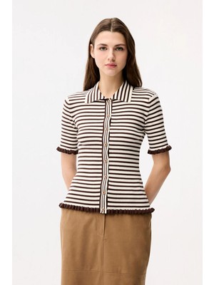 Adl Çizgili Triko Hırka Kahve 13446657000