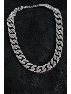 Ett Pirinç Zirkon Taşlı Cuba Gurmet Model Gümüş Renk Erkek Kolye