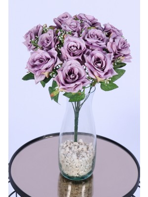 Yapay Çiçek Sitesi Tomurcuk Detaylı Yapay Gül Demeti Lila 12 Dal