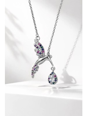 Stainless Steel Renkli Taşlı Kanatlı Şans Kolye
