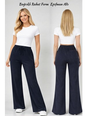 Fancy & Fun Kadın Yüksek Bel Oversize Beli Lastikli Arka Cepli 3 Iplik Kumaş Eşofman Altı