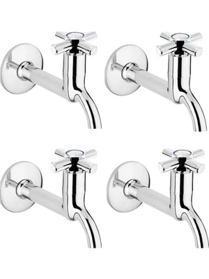 Shoplet 4lü Artı Aç Kapa 4 Kollu Krom Çevirveli Musluk Duvardan Tek Girişli