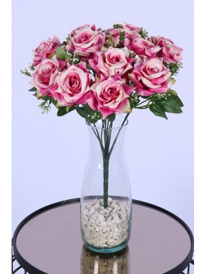 Yapay Çiçek Sitesi Tomurcuk Detaylı Yapay Gül Demeti Fuşya 12 Dal