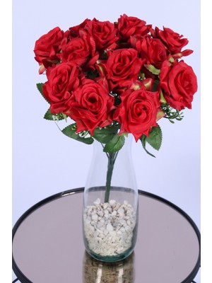 Yapay Çiçek Sitesi Tomurcuk Detaylı Yapay Gül Demeti Kırmızı 12 Dal