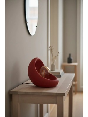 Modern Beton Dokulu Abajur | Organik Oval Gece Lambası (Masaüstü Komodin Lambası) 25 cm