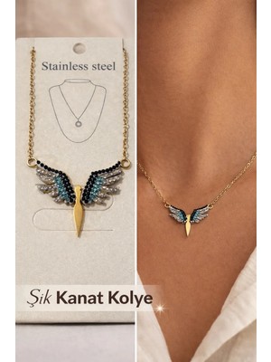 Stainless Steel Taşlı Melek Kanadı Kolye