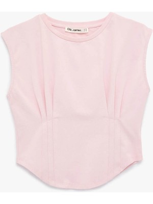 Koton Dikiş Detaylı Crop Pembe Kadın T-Shirt 6SAL10009IK