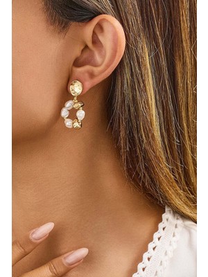 Fayra Accessories Inci ve Hematit Taşlı Altın Kaplama Küpe